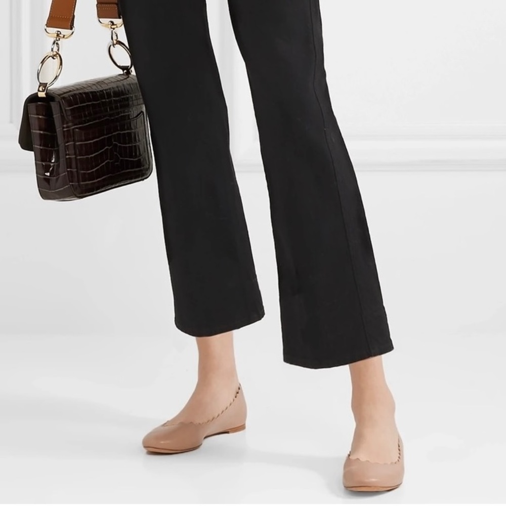 Chloe Scalloped pink leather ballet flats